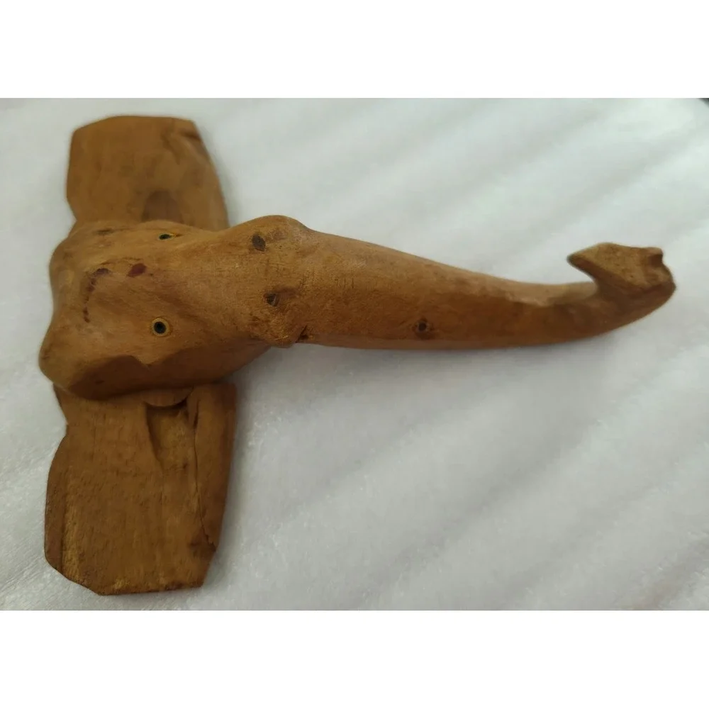 Vintage‎ Carved Wooden Elephant Head Wall Hook Decor Ears Wall Handmade